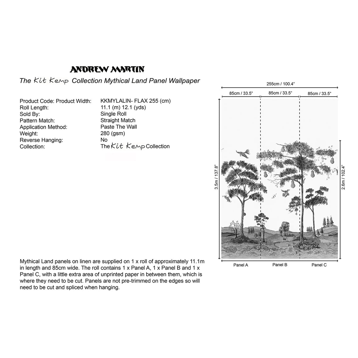 Andrew Martin x Kravet Couture Mythical Land Linen Flax Wallpaper