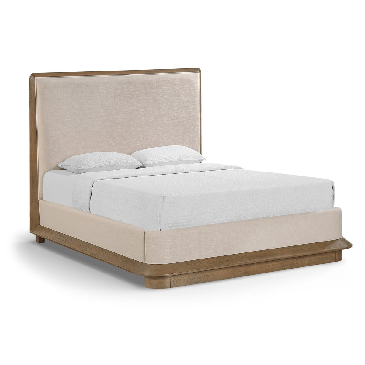 Adagio Brown Fabric Upholstered Bed in brown walnut wood with soft upholstery, primary product view
