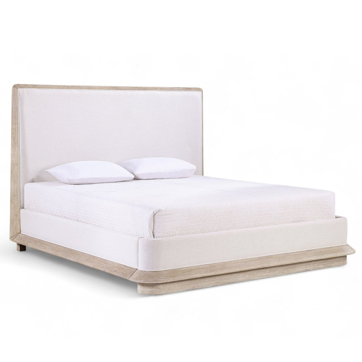 Adagio Natural Fabric Upholstered Bed in natural oak wood with soft cream upholstery, primary product view