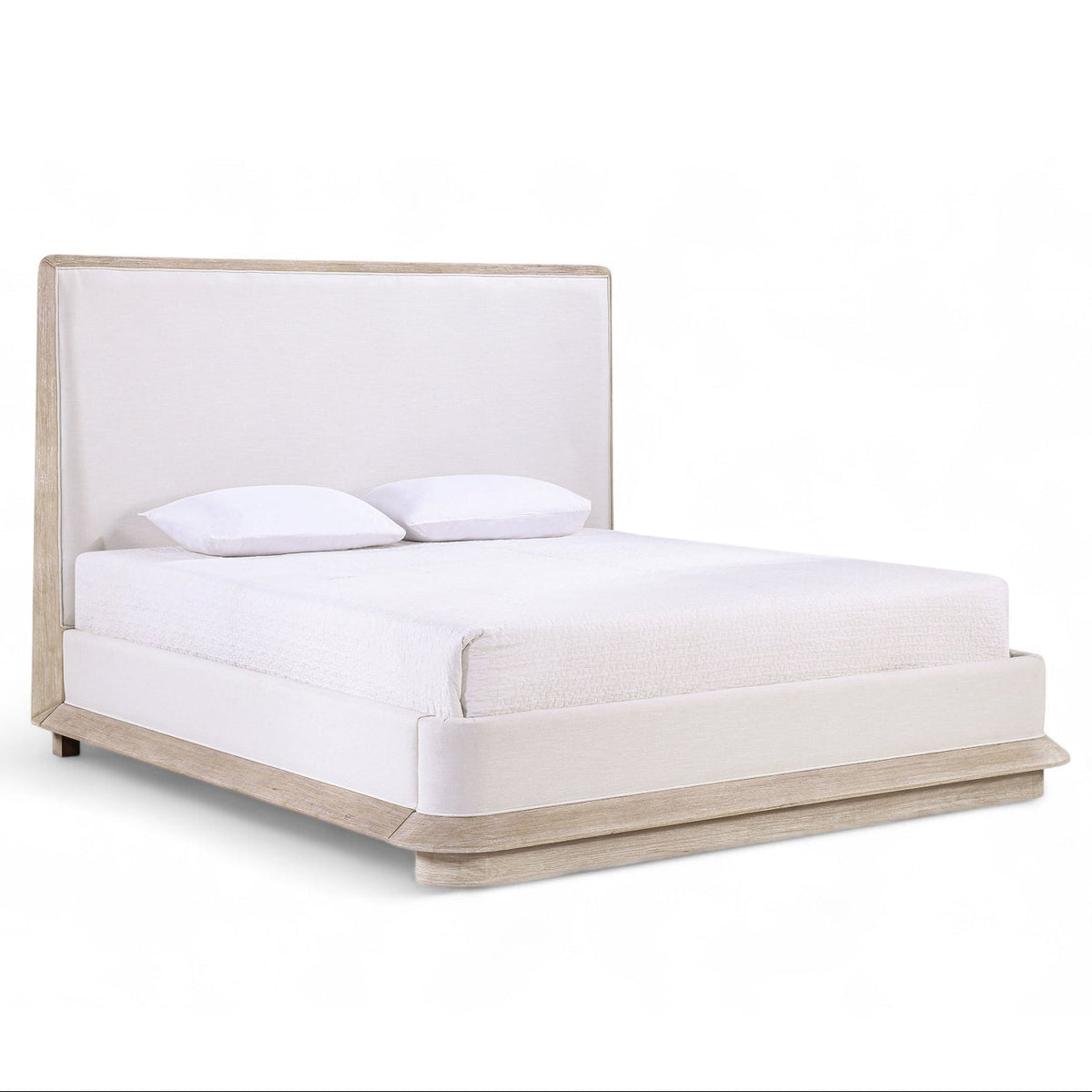 Adagio Natural Fabric Upholstered Bed in natural oak wood with soft cream upholstery, primary product view