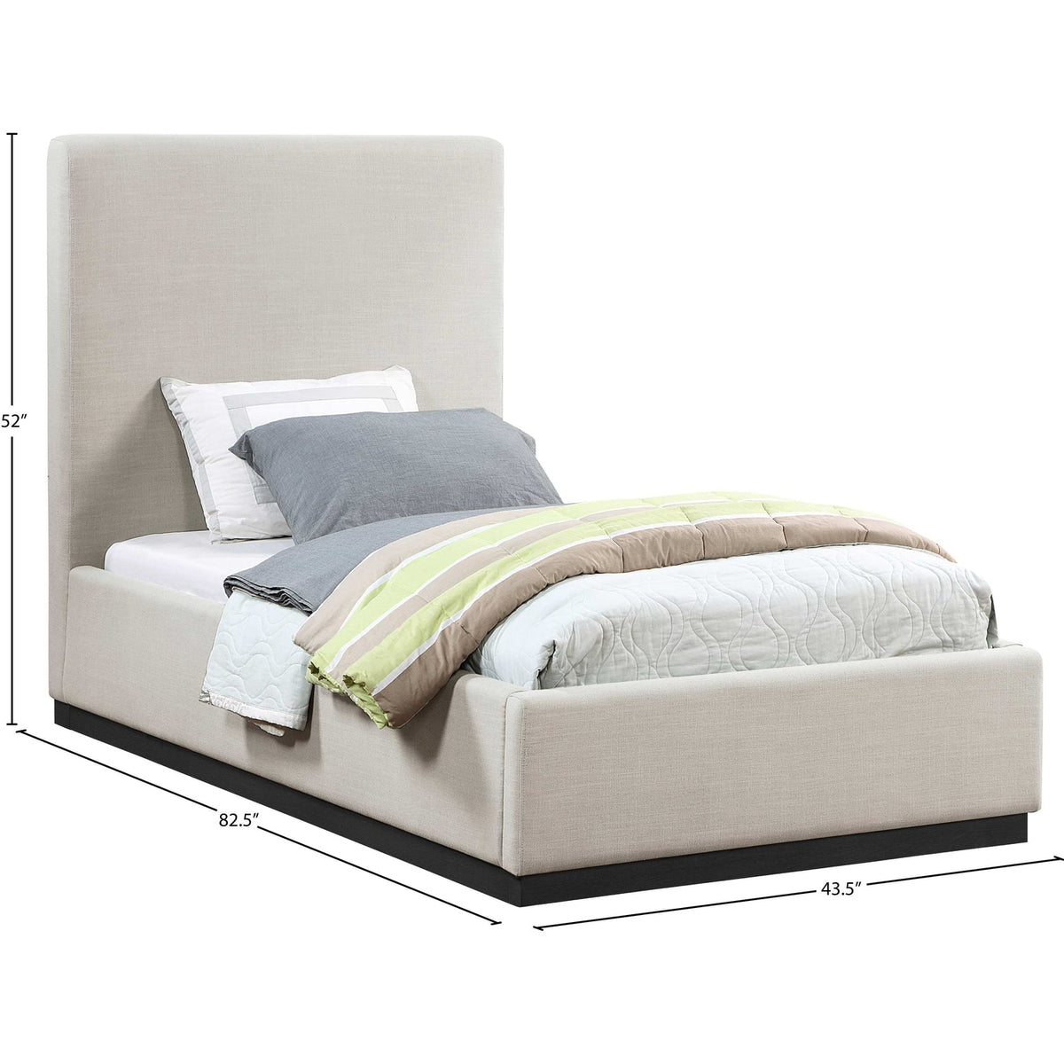 Alfie Beige Linen Textured Fabric Upholstered Bed