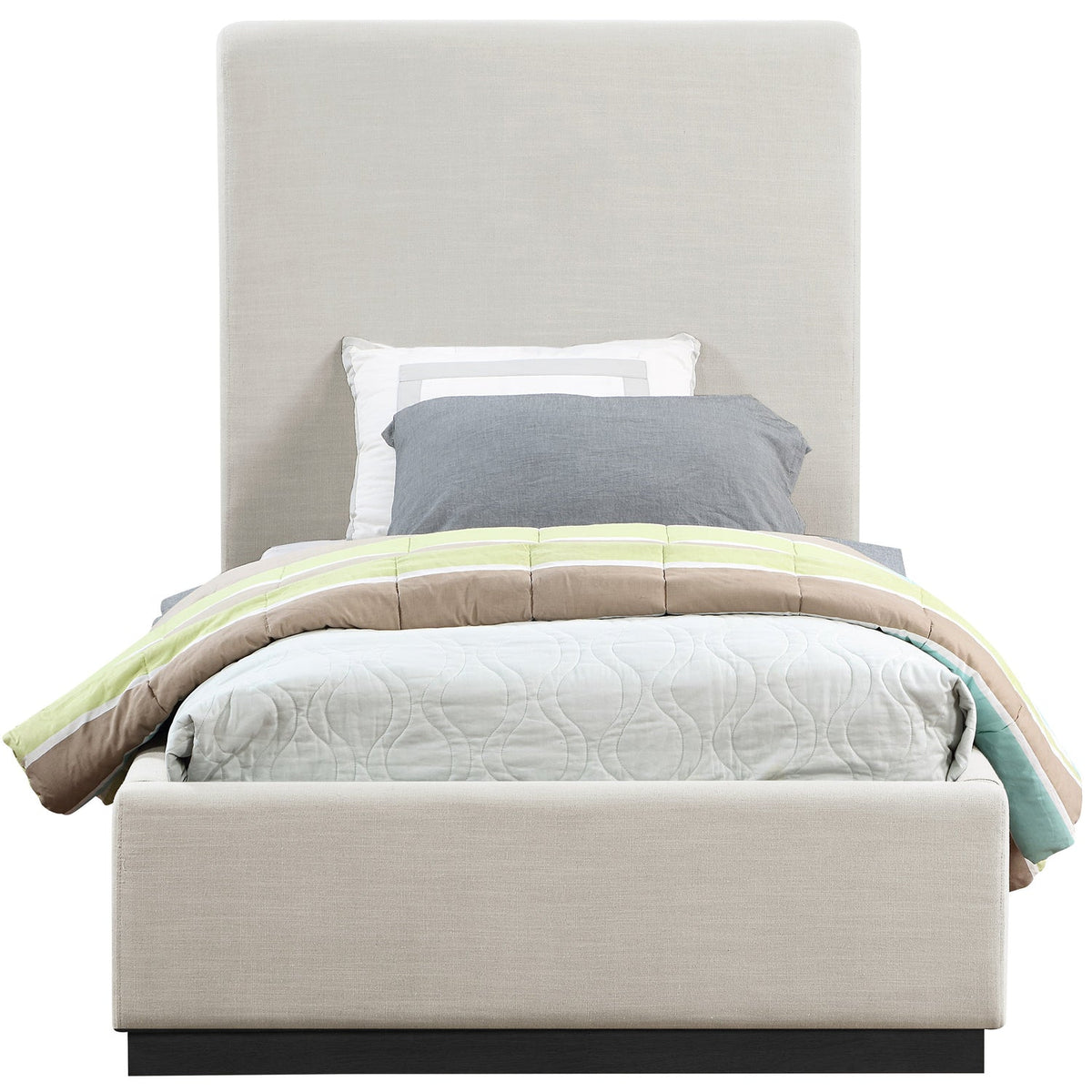 Alfie Beige Linen Textured Fabric Upholstered Bed