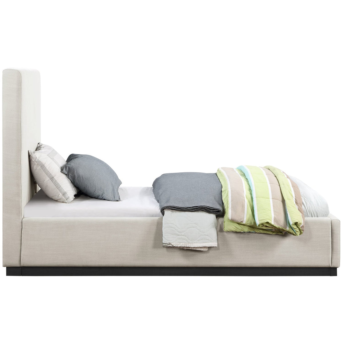 Alfie Beige Linen Textured Fabric Upholstered Bed