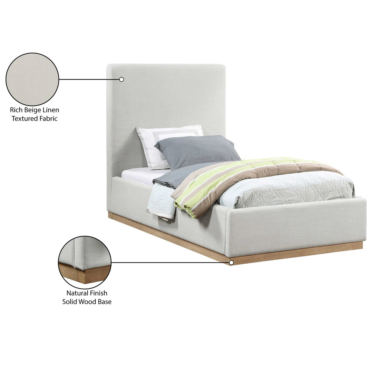 Alfie Cream Linen Textured Fabric Upholstered Bed