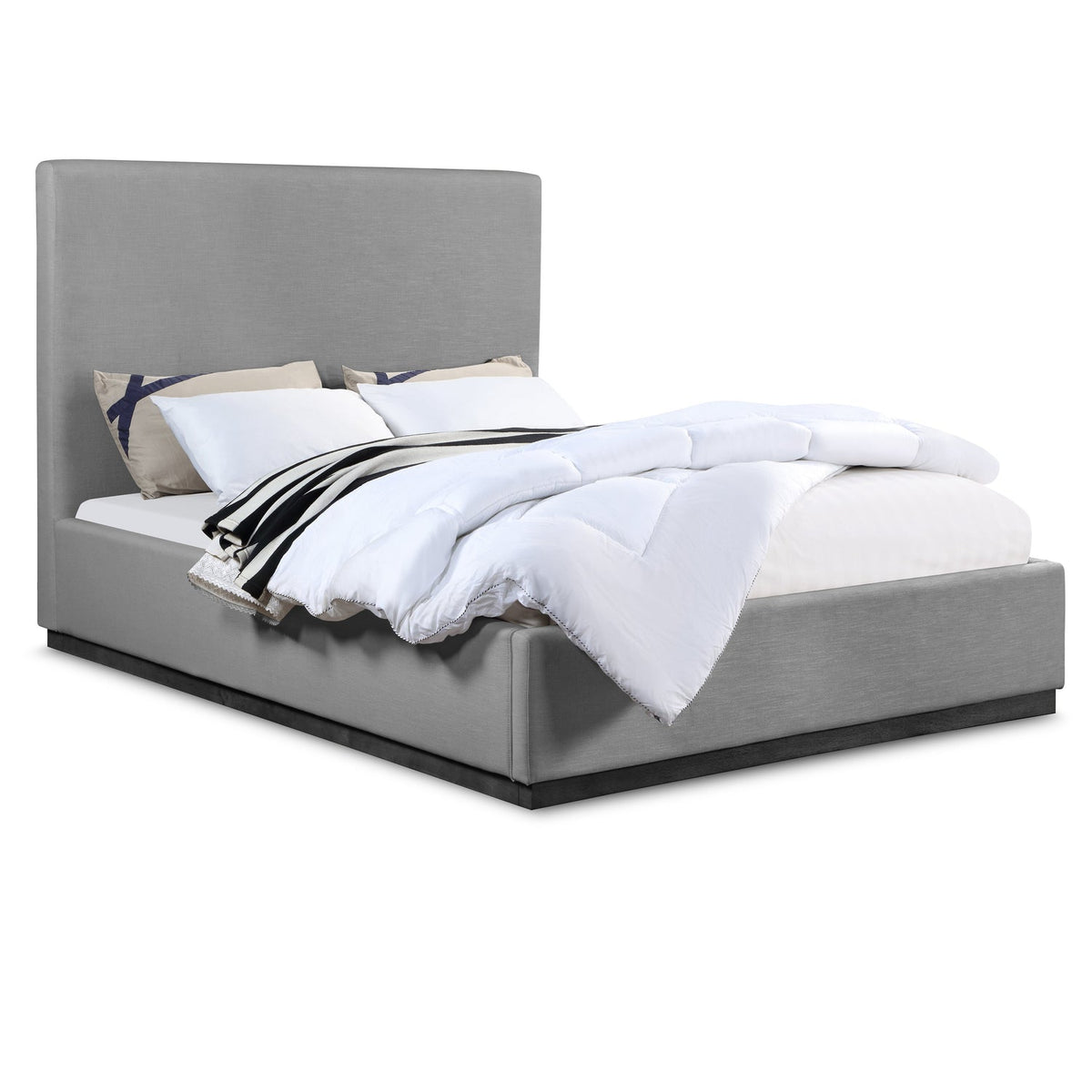 Alfie Grey Linen Textured Fabric Upholstered Bed