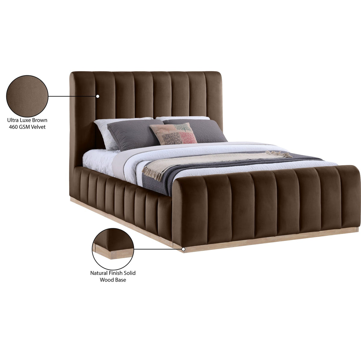 Amara Brown Velvet Upholstered Bed