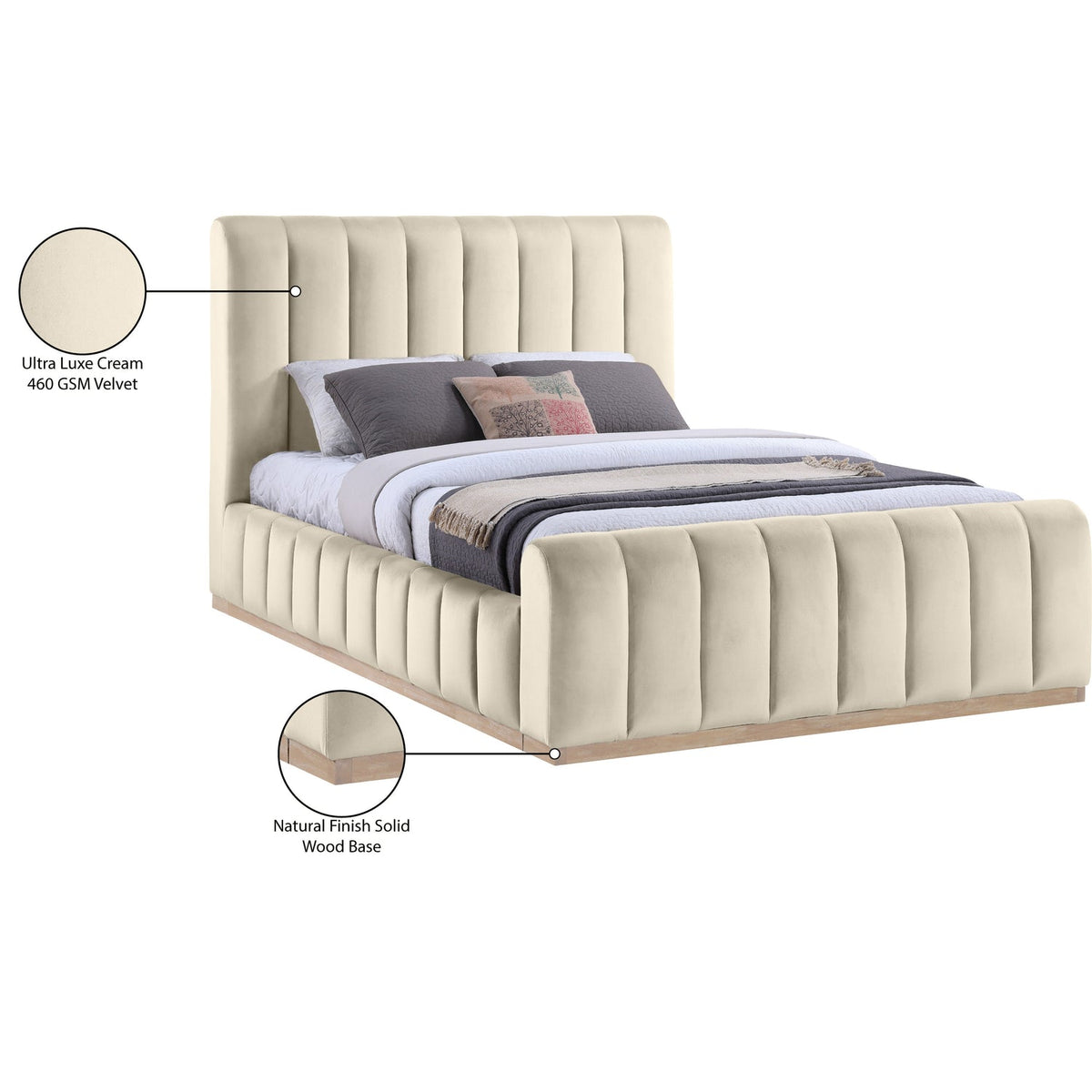 Amara Cream Velvet Upholstered Bed