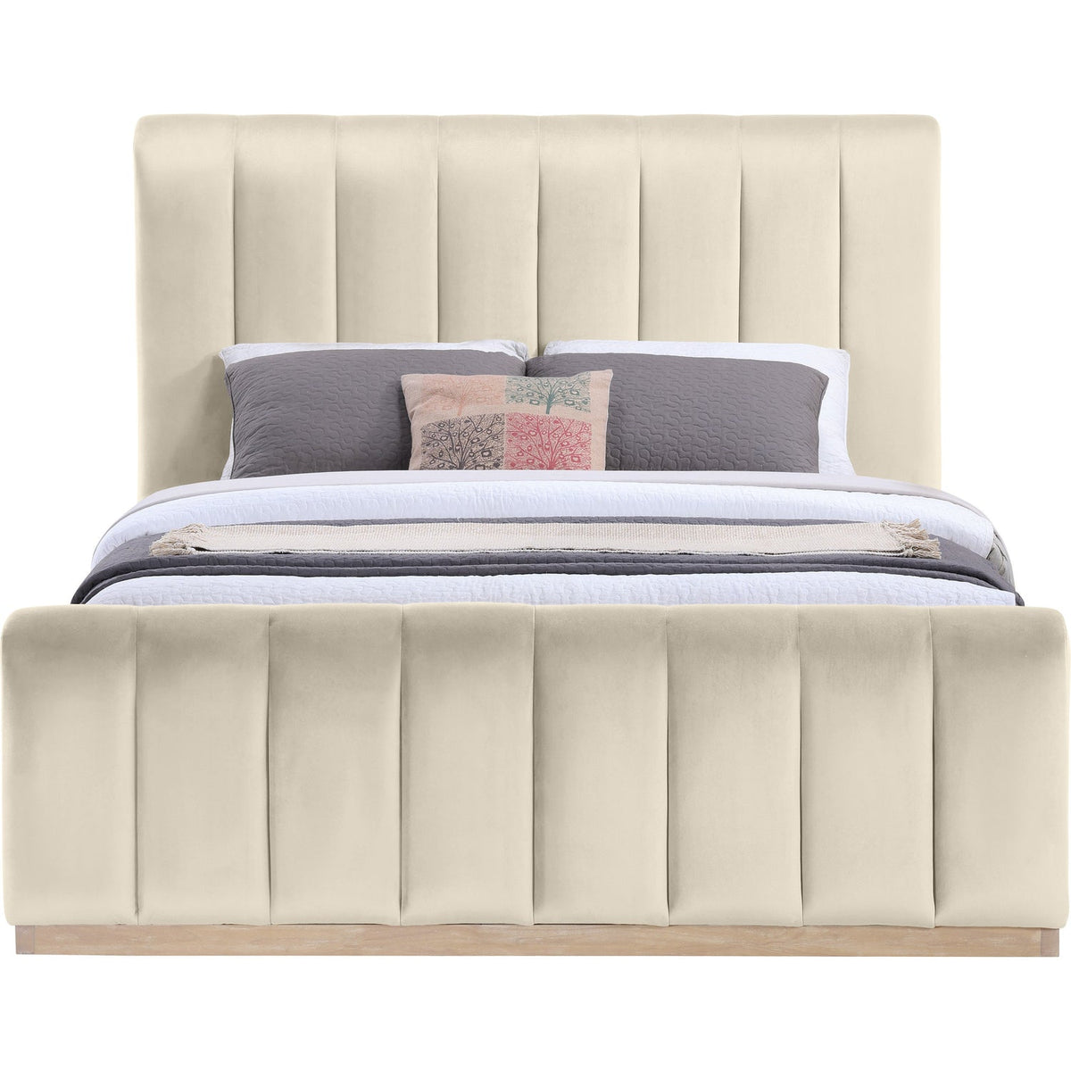 Amara Cream Velvet Upholstered Bed