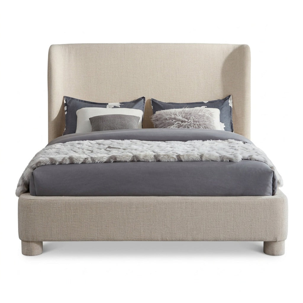 Penny Beige Linen Textured Fabric Upholstered Bed