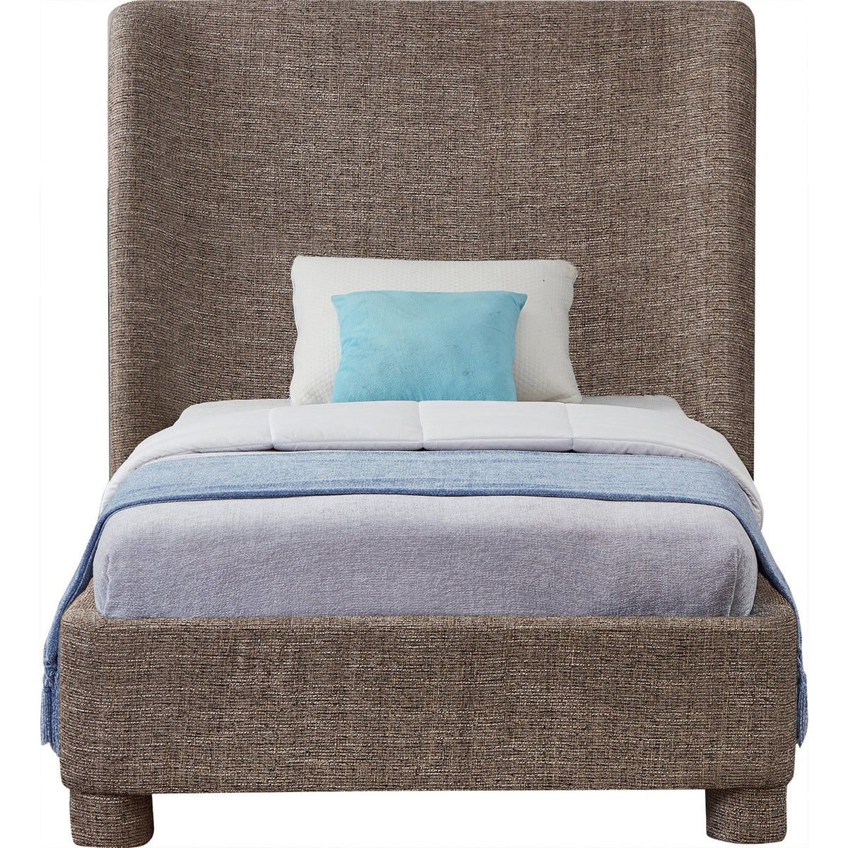 Penny Brown Linen Textured Fabric Upholstered Bed