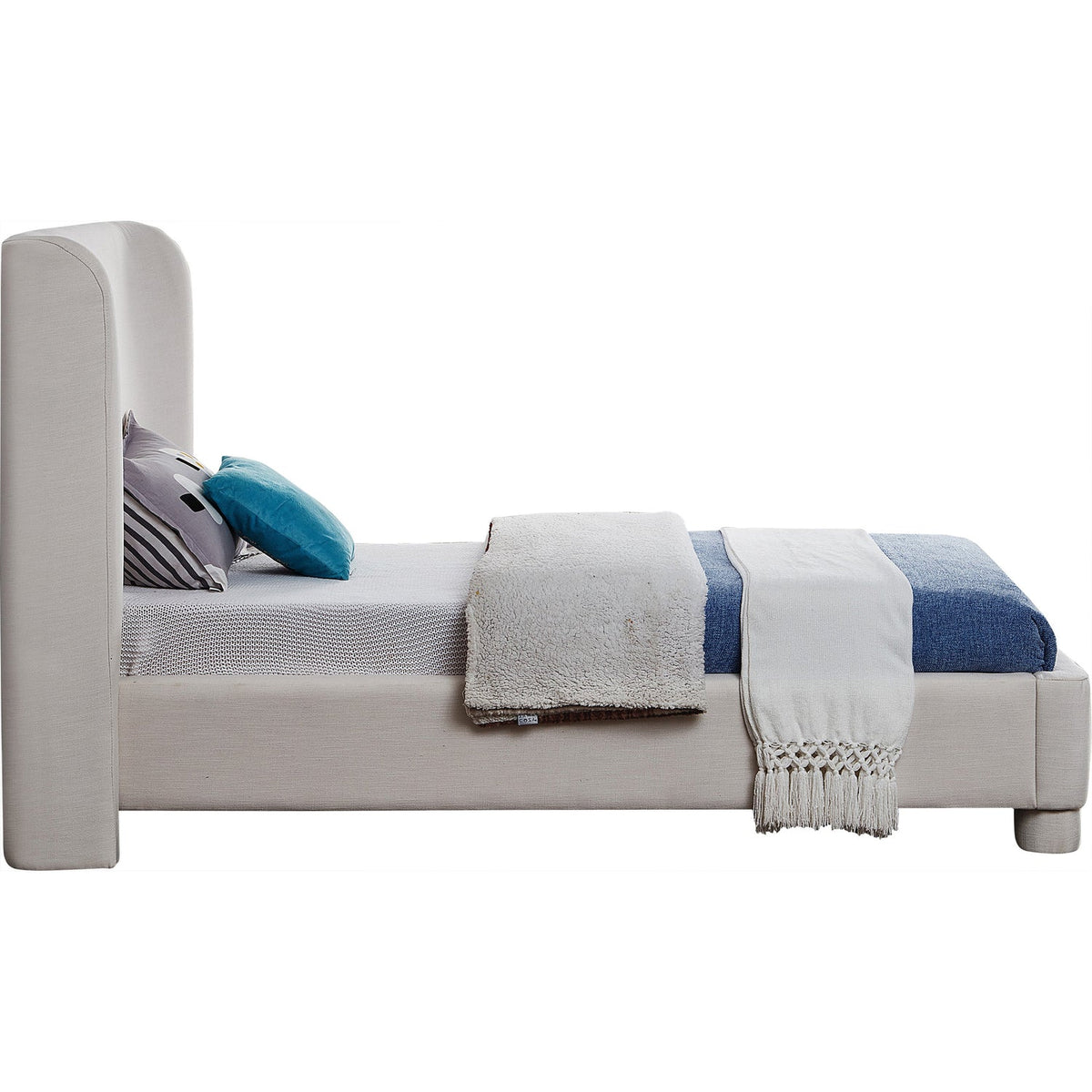 Penny Cream Linen Textured Fabric Upholstered Bed
