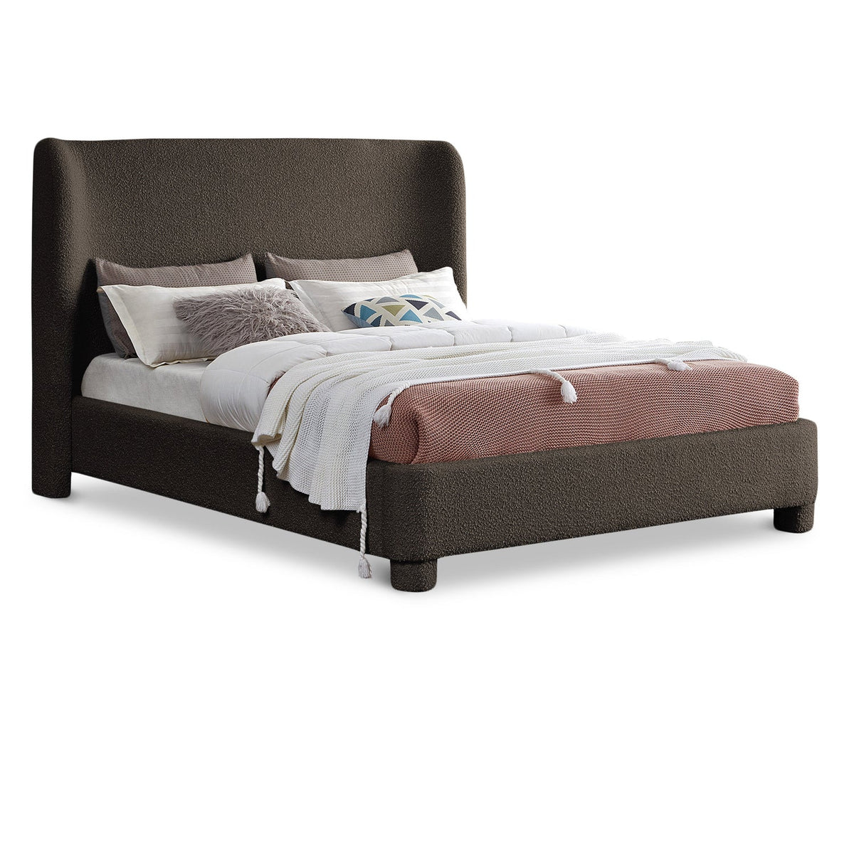 Penny Brown Boucle Fabric Upholstered Bed