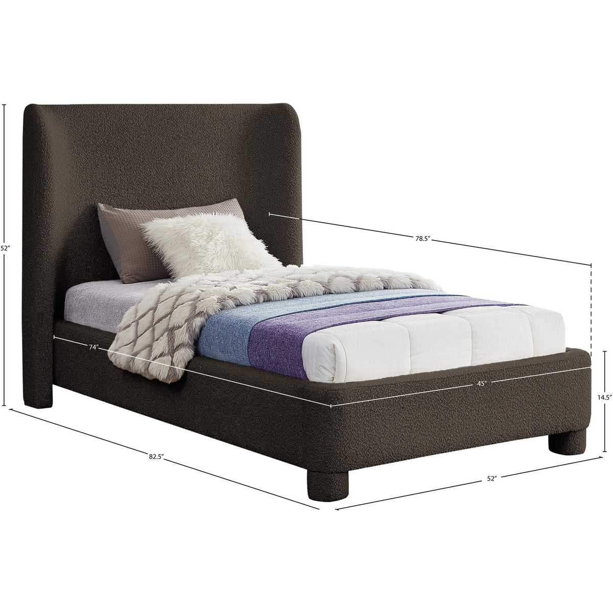 Penny Brown Boucle Fabric Upholstered Bed
