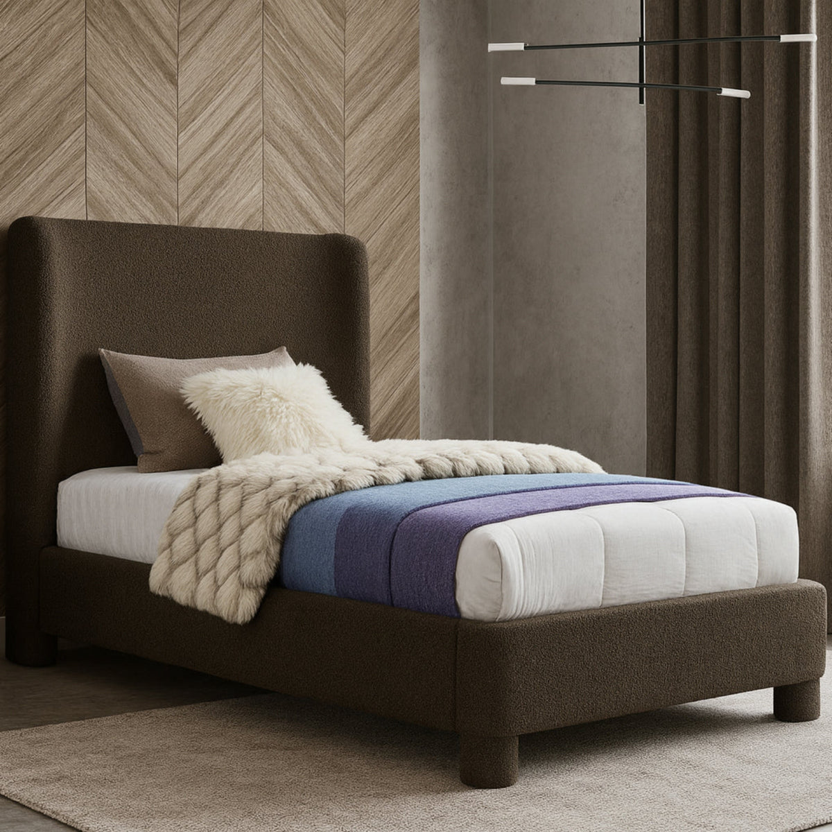 Penny Brown Boucle Fabric Upholstered Bed