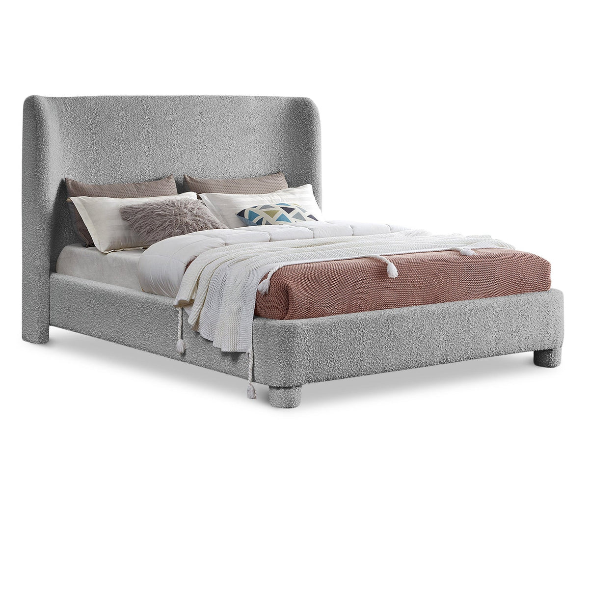 Penny Grey Boucle Fabric Upholstered Bed