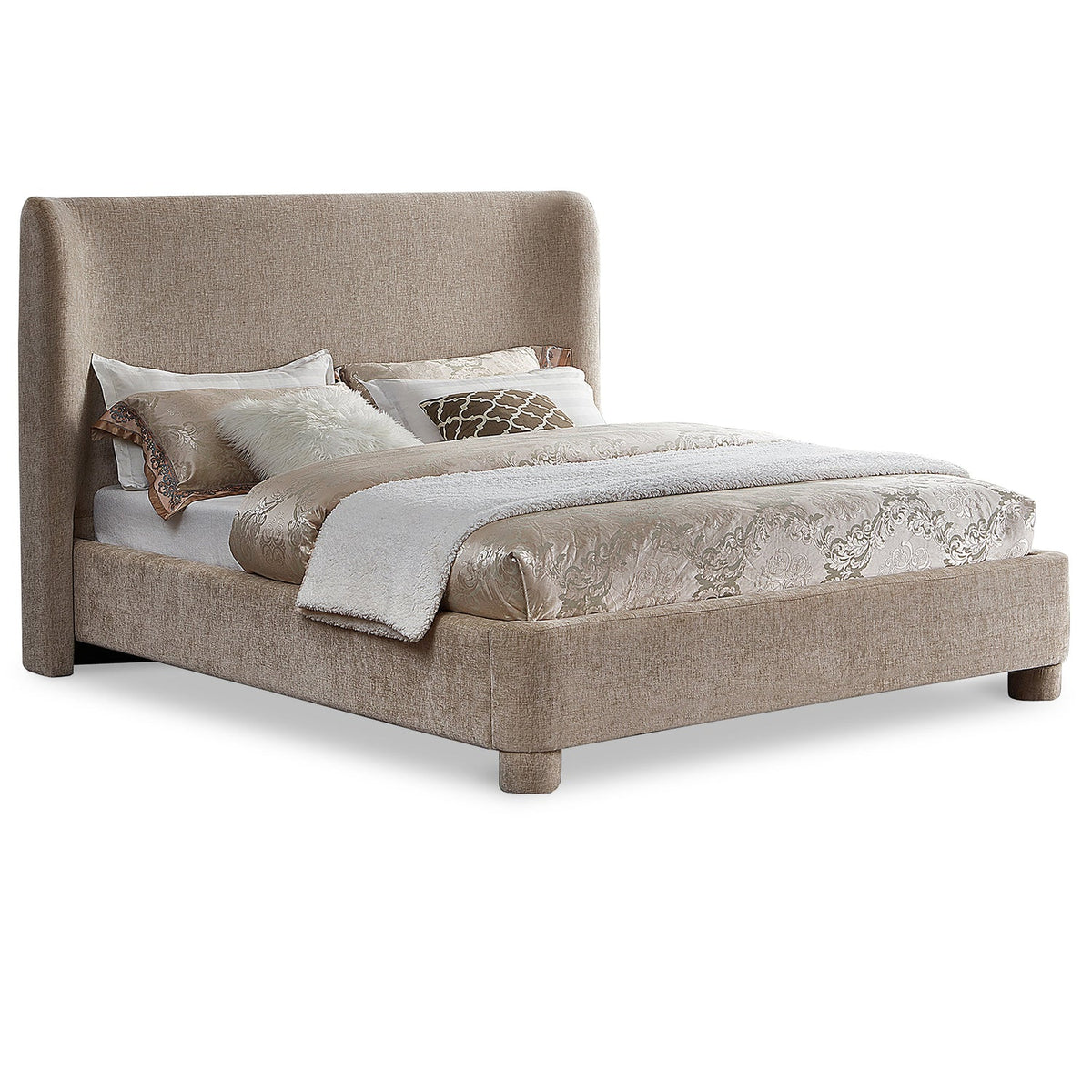 Penny Beige Chenille Fabric Upholstered Bed