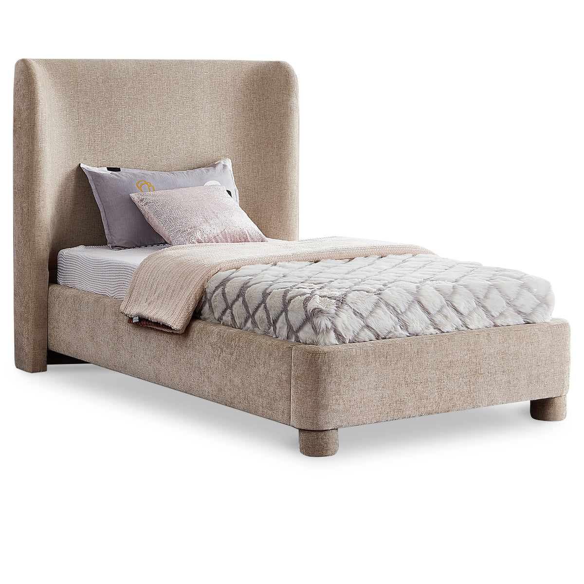 Penny Beige Chenille Fabric Upholstered Bed in Beige Chenille Fabric, primary product view