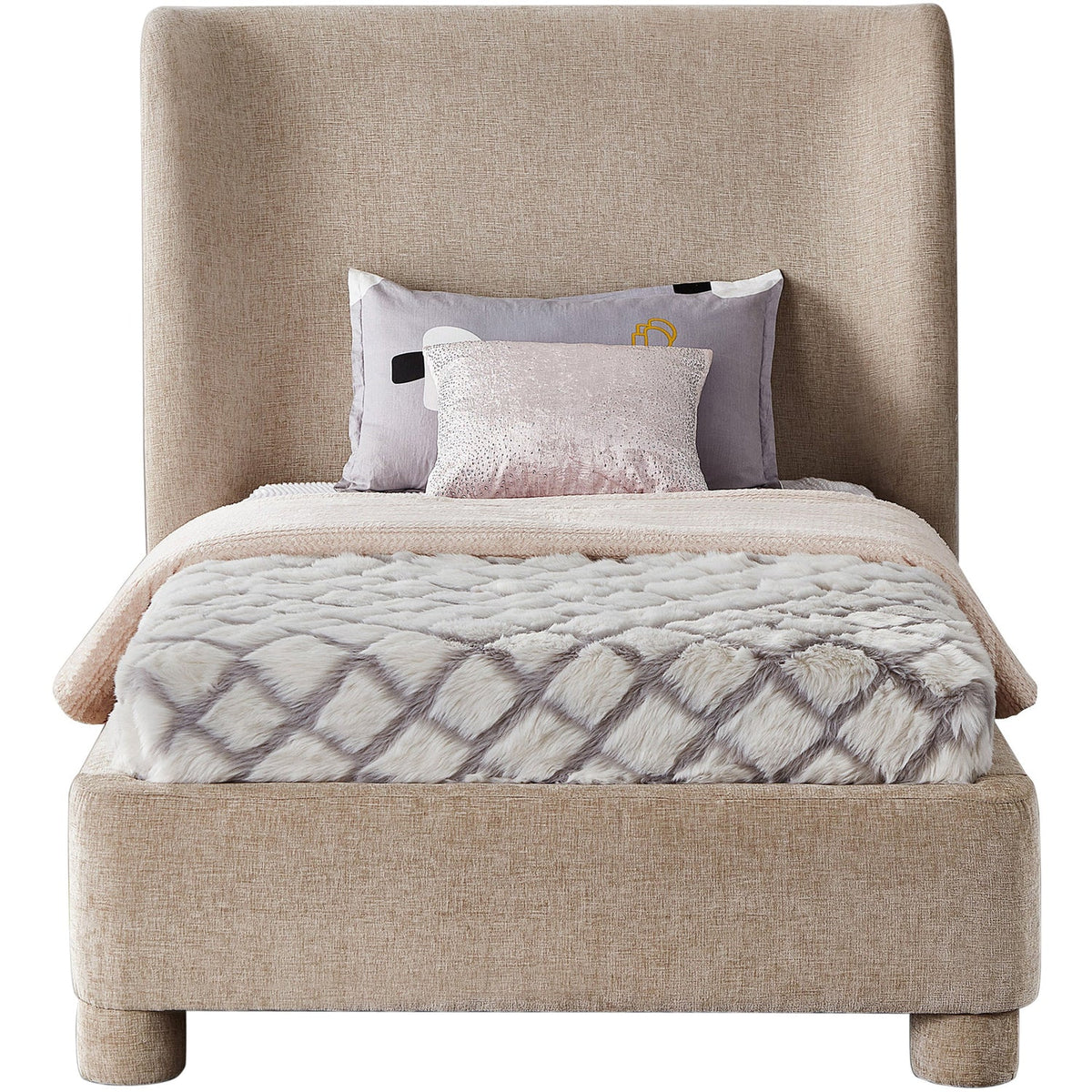 Penny Beige Chenille Fabric Upholstered Bed