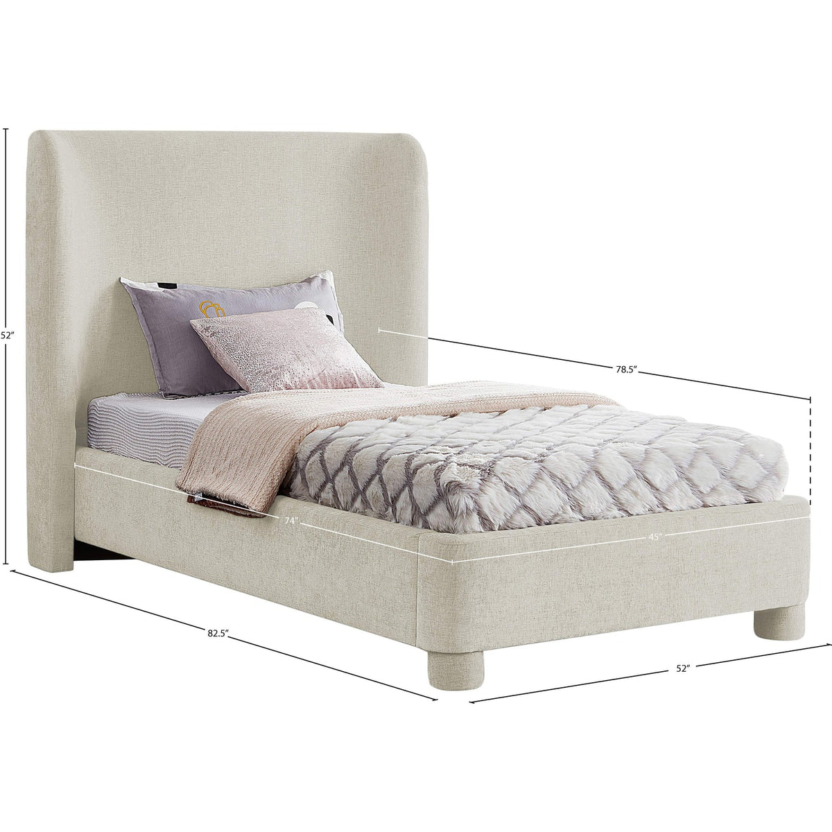 Penny Cream Chenille Fabric Upholstered Bed