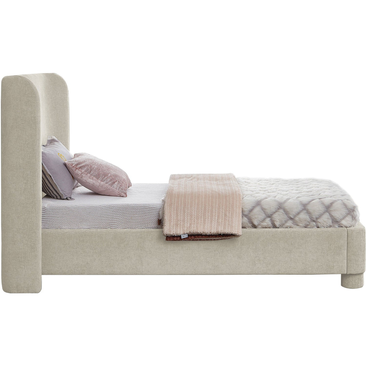 Penny Cream Chenille Fabric Upholstered Bed