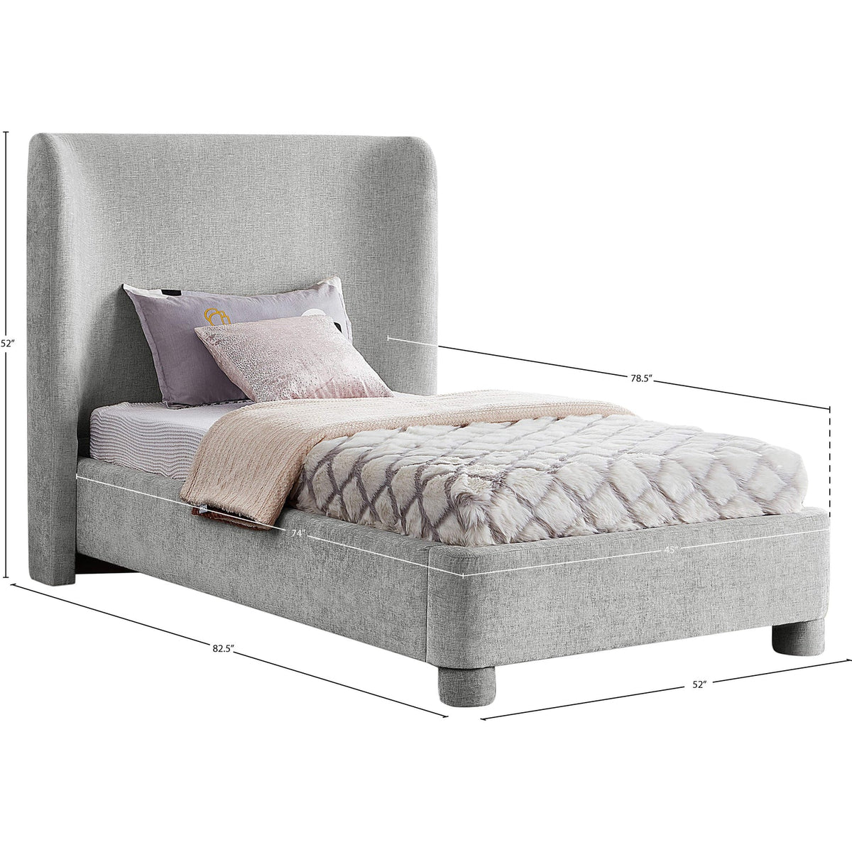 Penny Grey Chenille Fabric Upholstered Bed