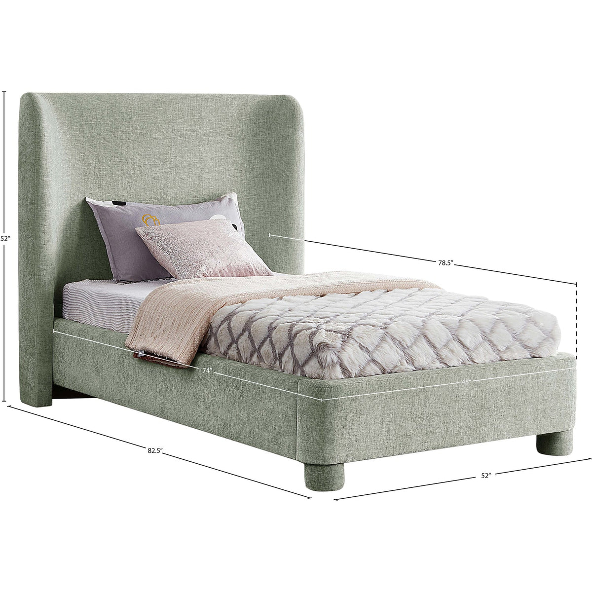 Penny Mint Green Chenille Fabric Upholstered Bed