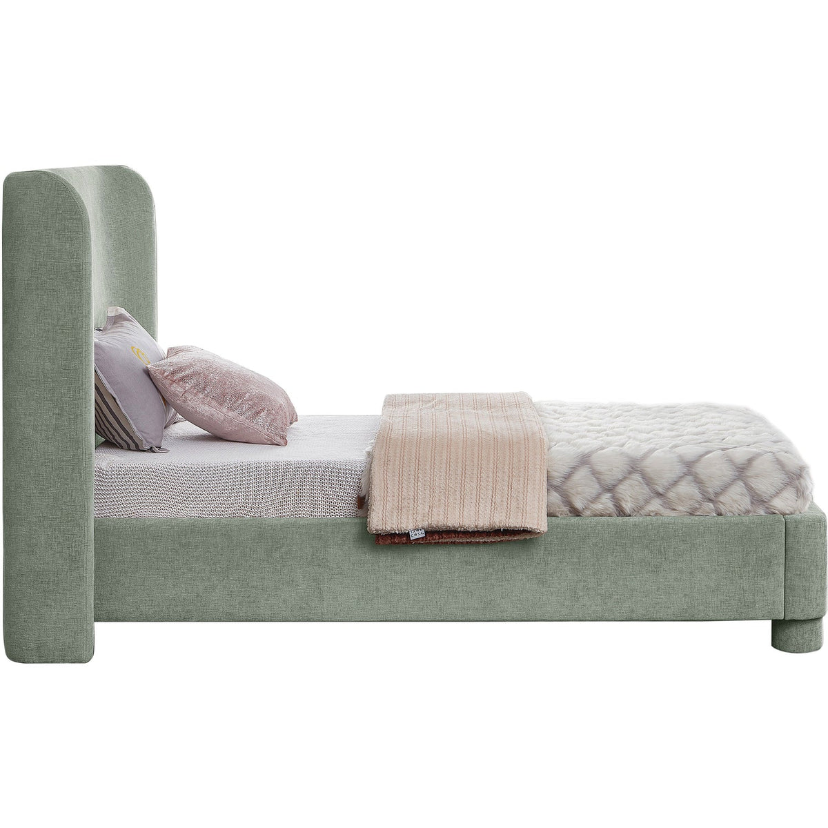 Penny Mint Green Chenille Fabric Upholstered Bed