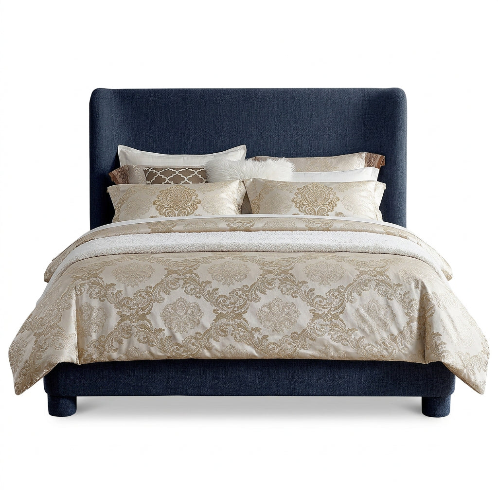Penny Navy Chenille Fabric Upholstered Bed
