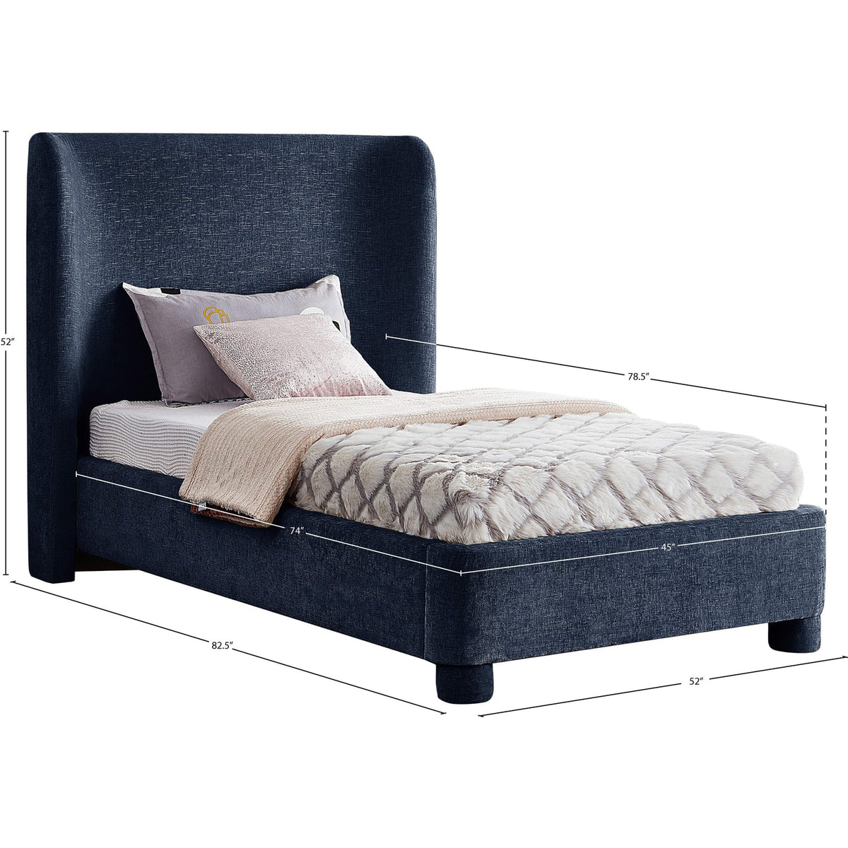 Penny Navy Chenille Fabric Upholstered Bed