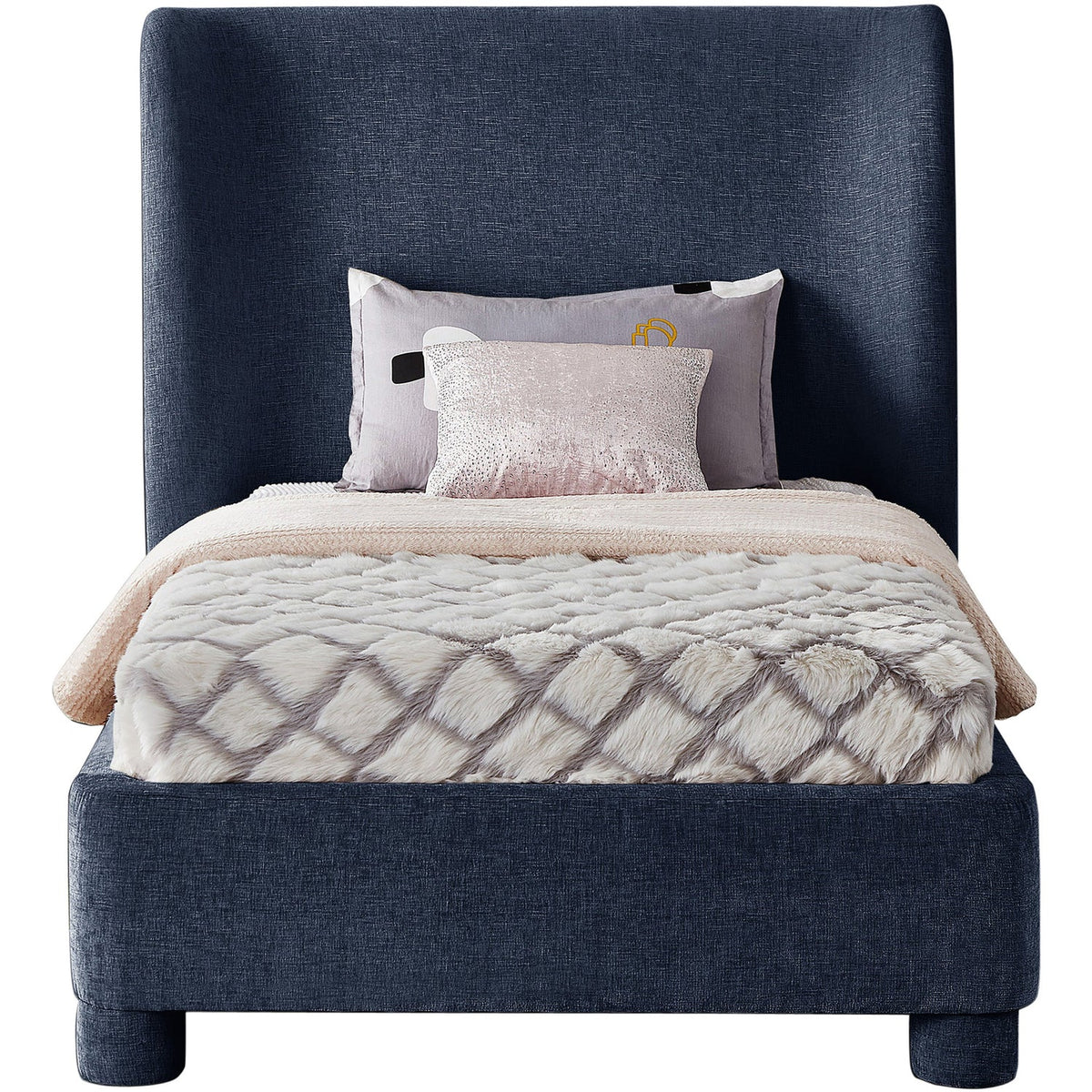 Penny Navy Chenille Fabric Upholstered Bed