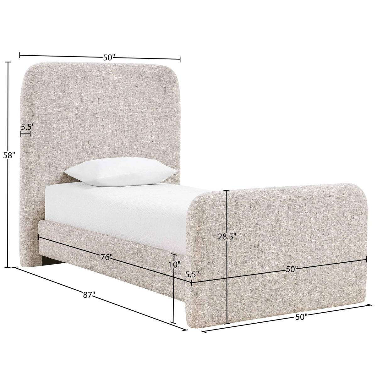Fira Beige Linen Textured Fabric Upholstered Bed
