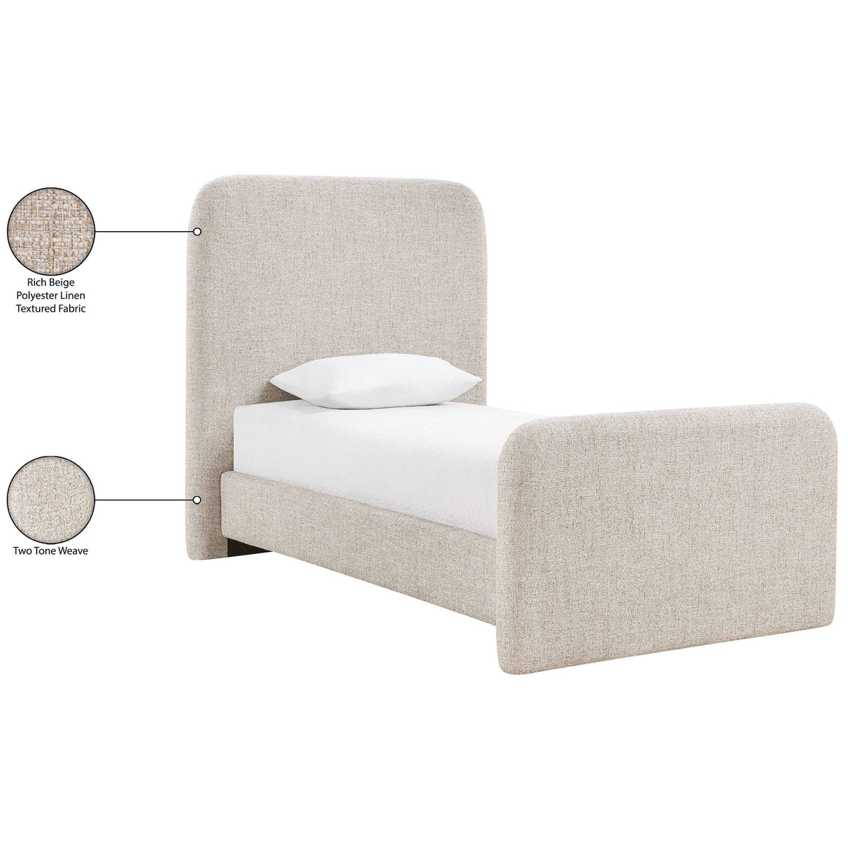 Fira Beige Linen Textured Fabric Upholstered Bed