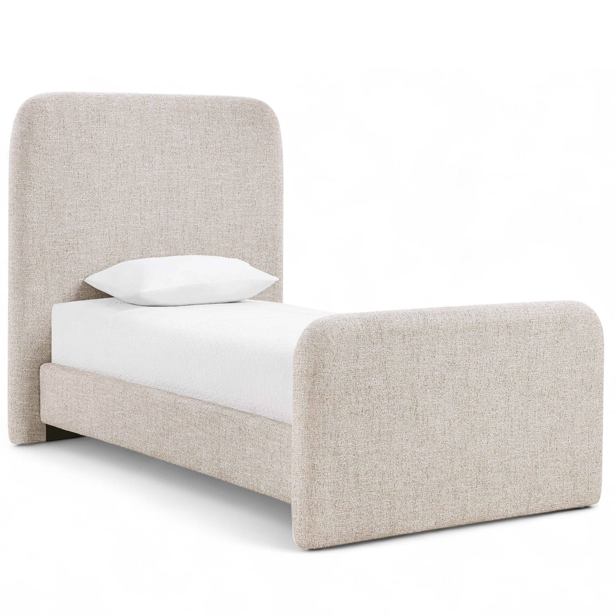 Fira Beige Linen Textured Fabric Upholstered Bed in beige linen-textured fabric, primary product view