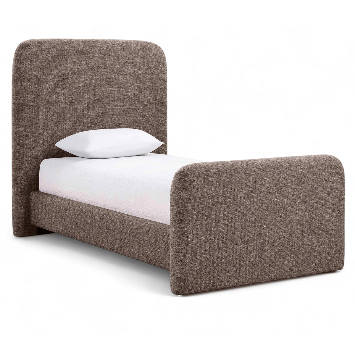 Fira Brown Linen Textured Fabric Upholstered Bed in brown linen-textured fabric, primary product view