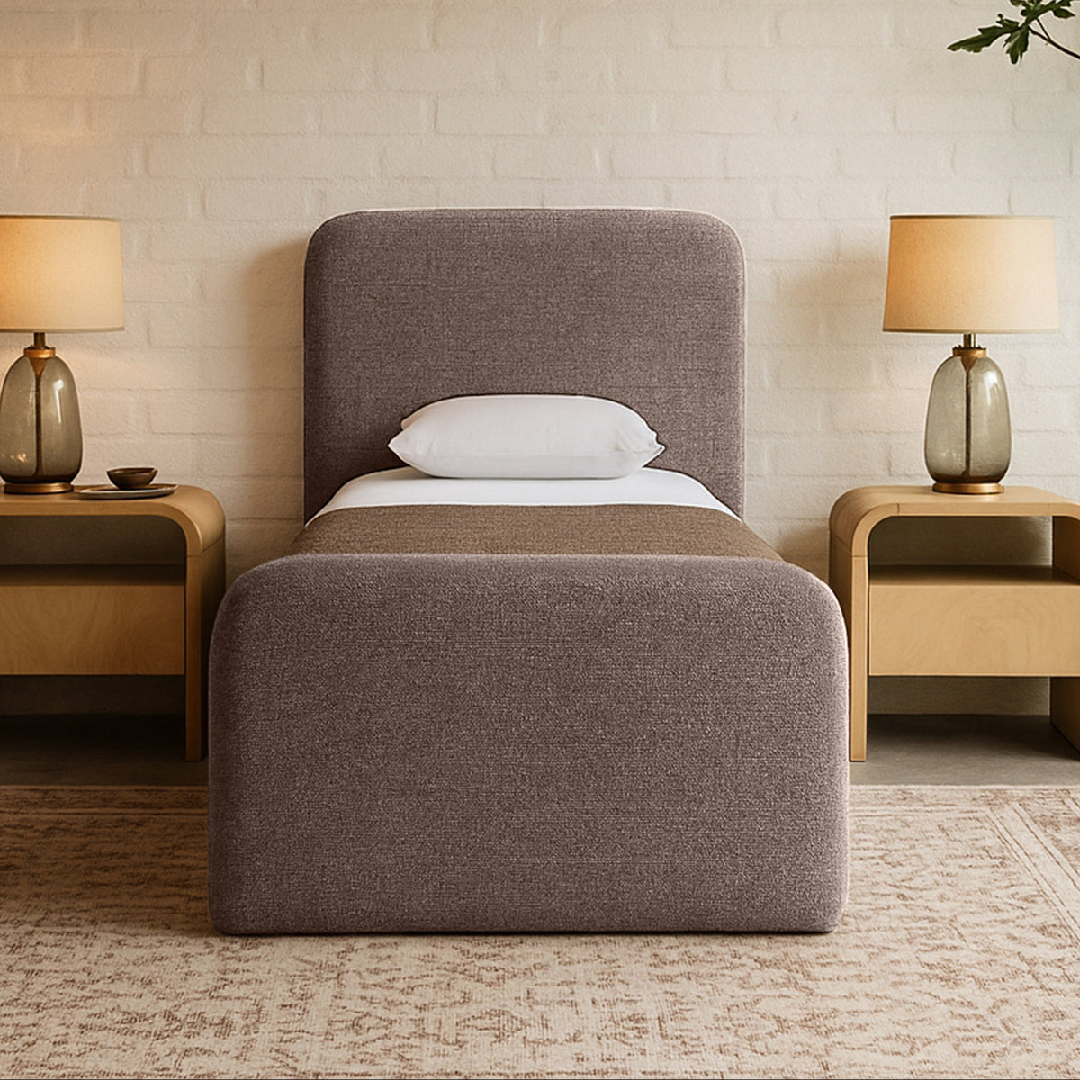 Fira Brown Linen Textured Fabric Upholstered Bed