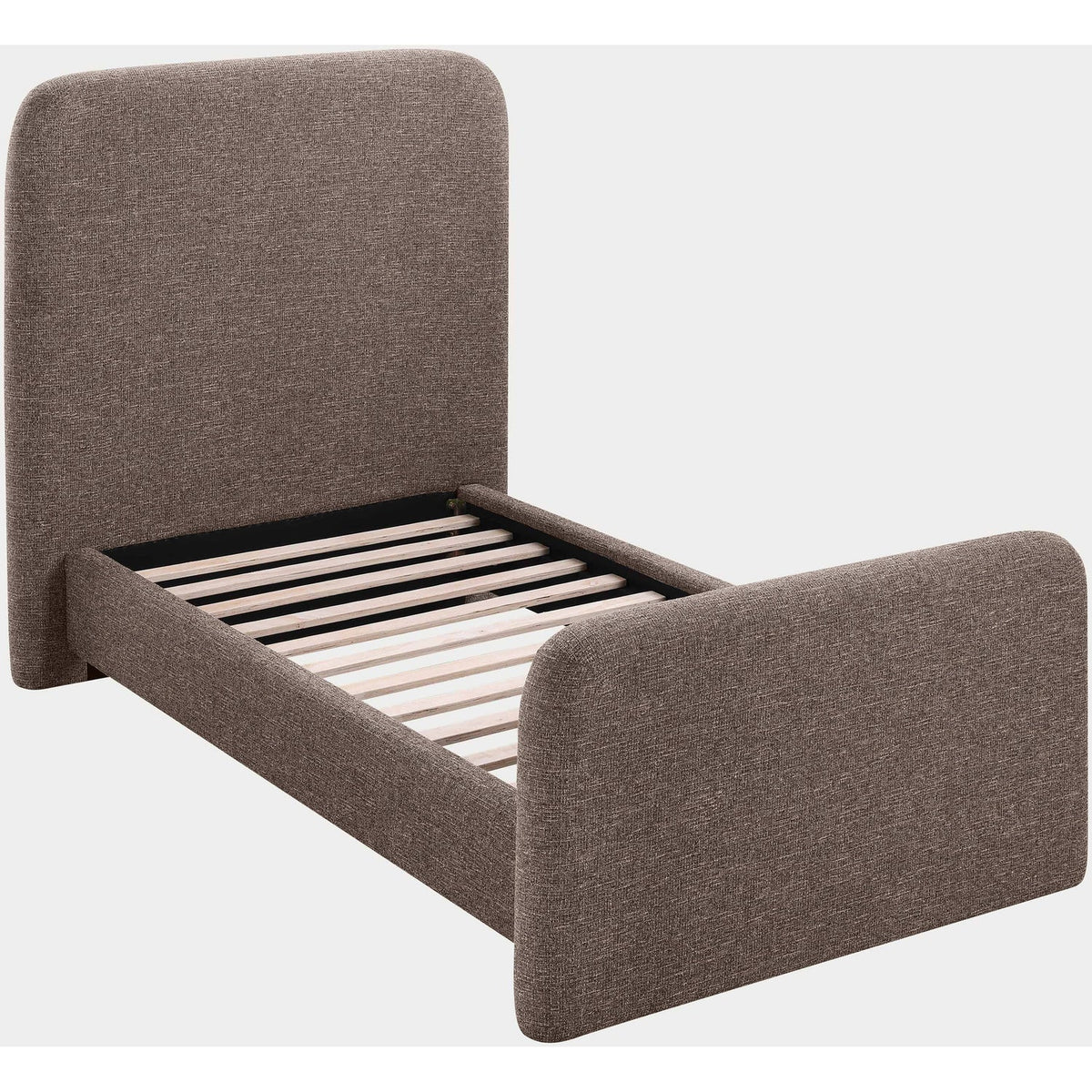 Fira Brown Linen Textured Fabric Upholstered Bed