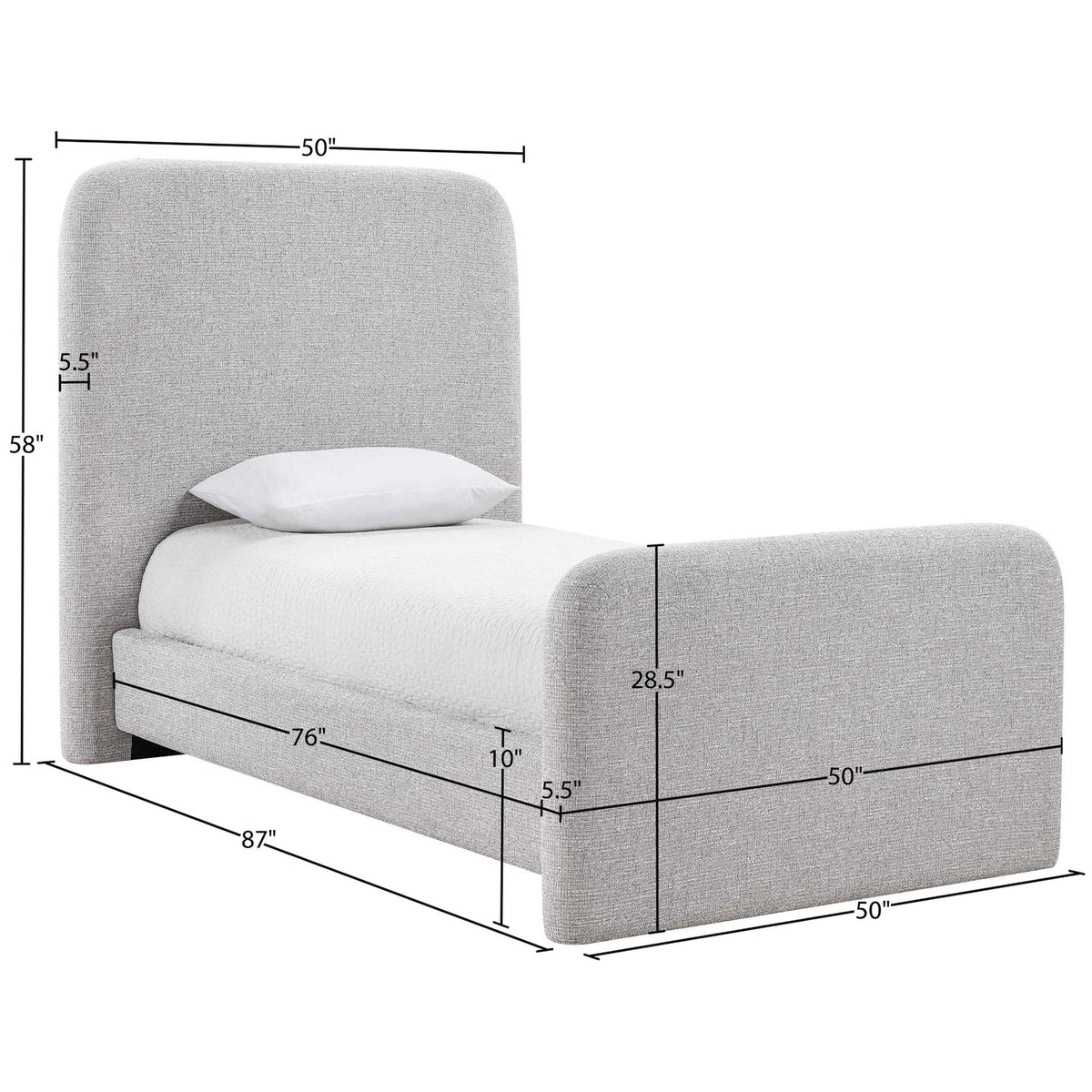 Fira Grey Linen Textured Fabric Upholstered Bed