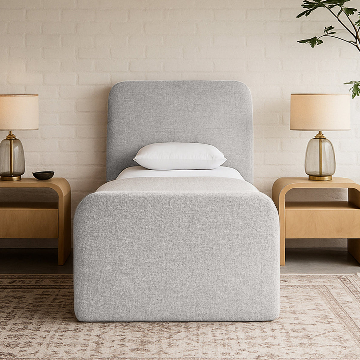Fira Grey Linen Textured Fabric Upholstered Bed