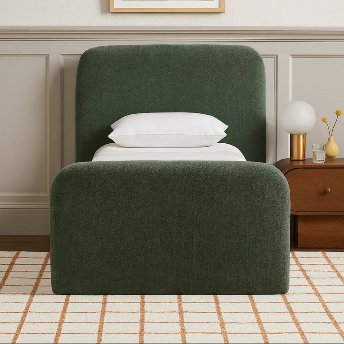 Fira Green Chenille Fabric Upholstered Bed