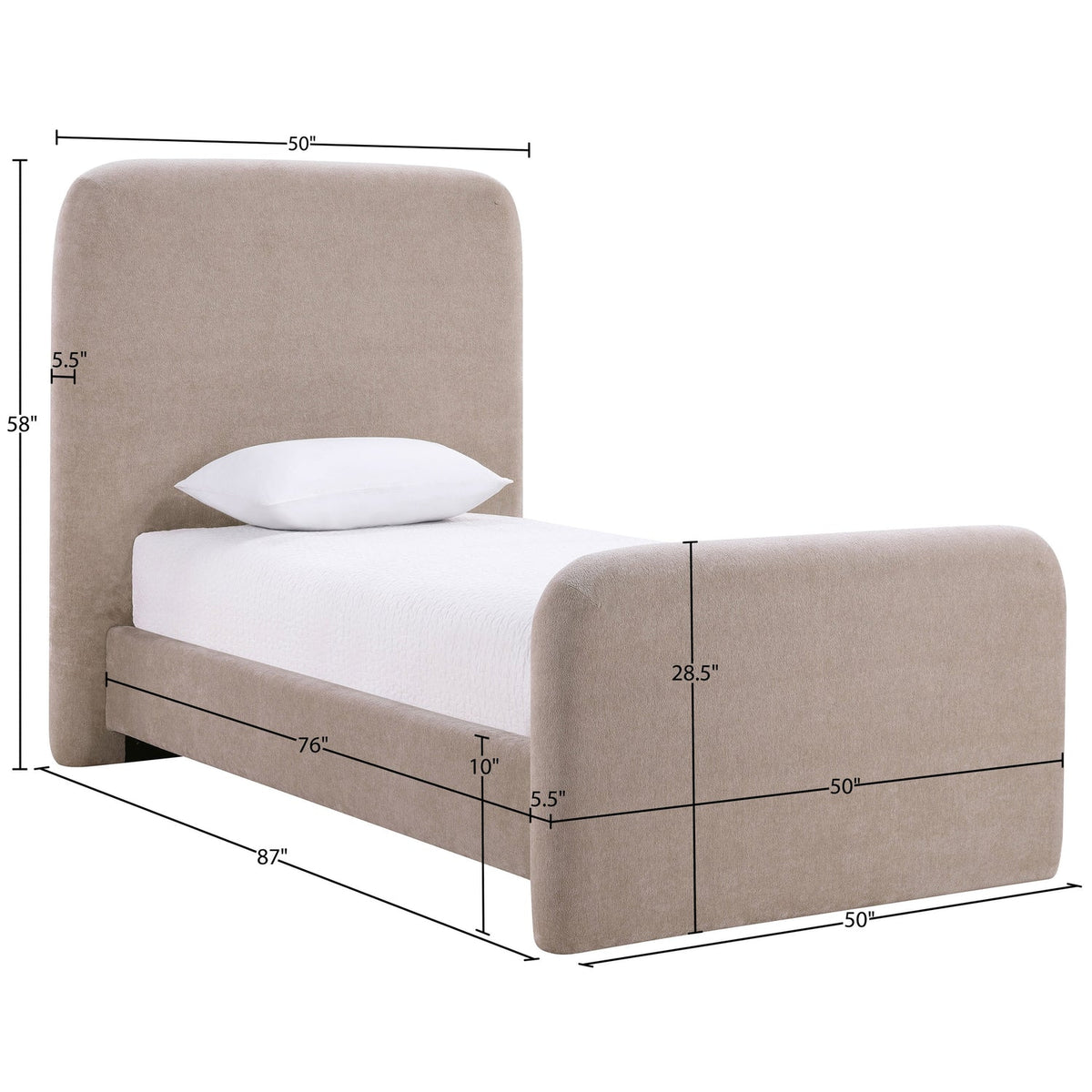 Fira Taupe Chenille Fabric Upholstered Bed