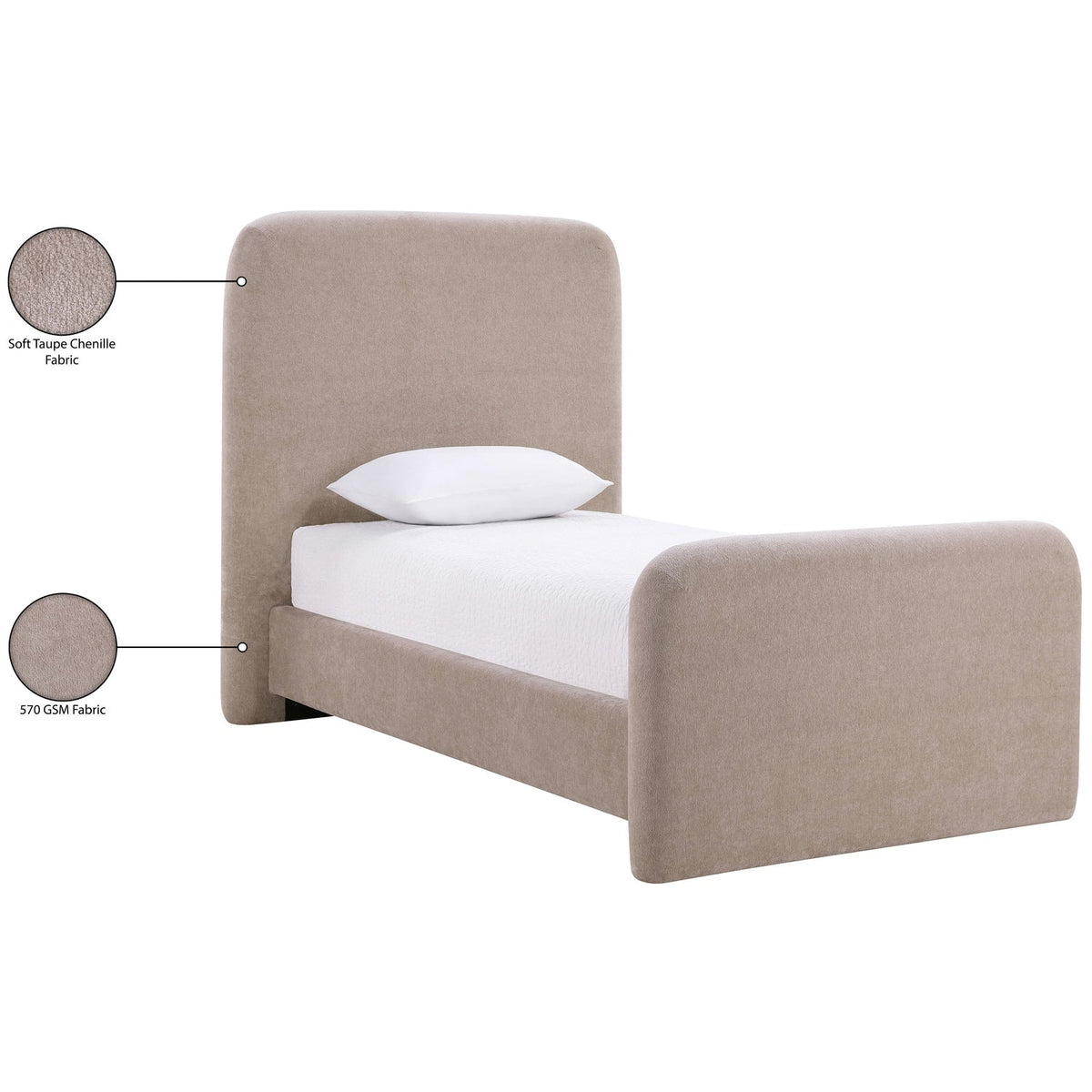 Fira Taupe Chenille Fabric Upholstered Bed