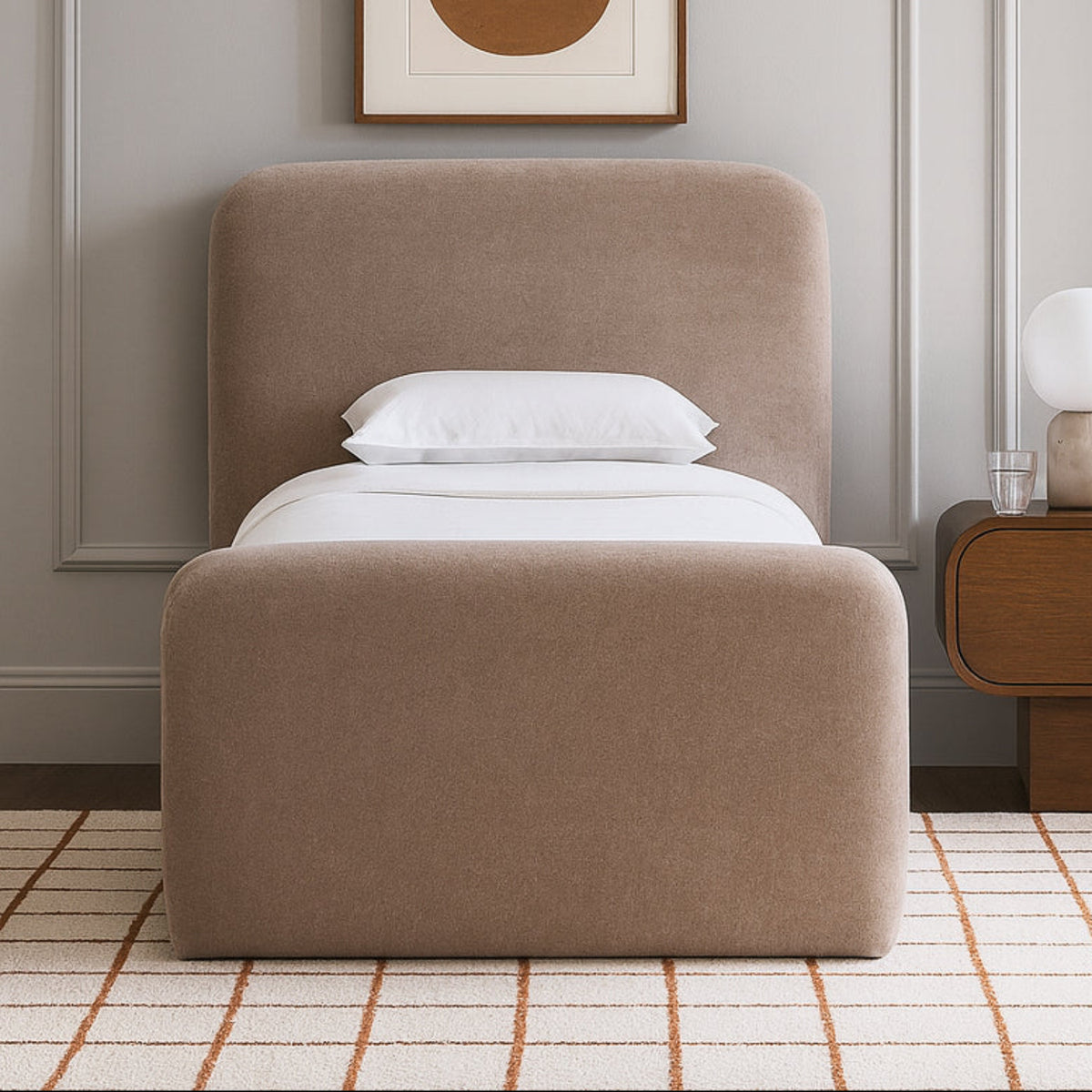 Fira Taupe Chenille Fabric Upholstered Bed