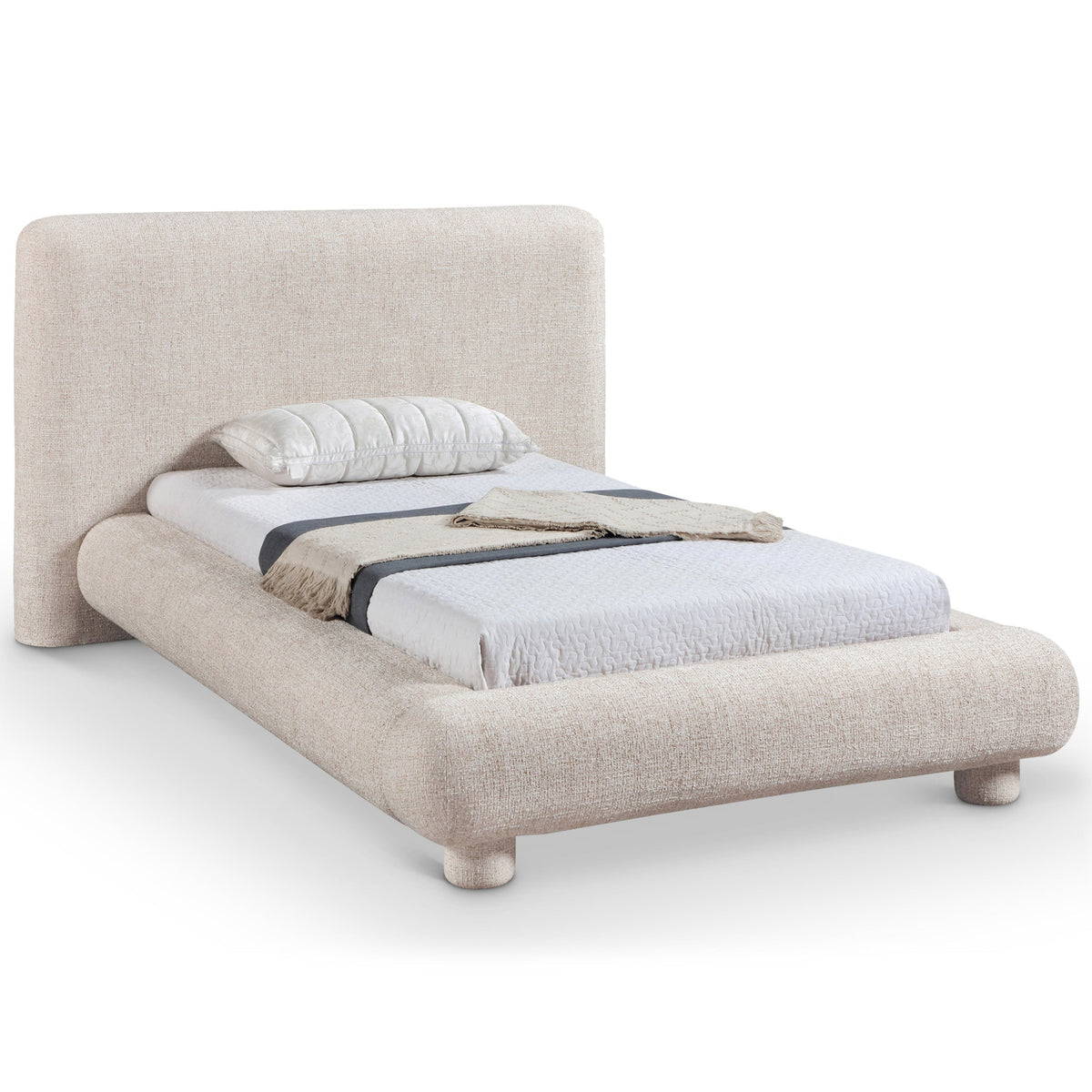Blair Beige Fabric Upholstered Bed in beige interwoven polyester fabric, primary product view