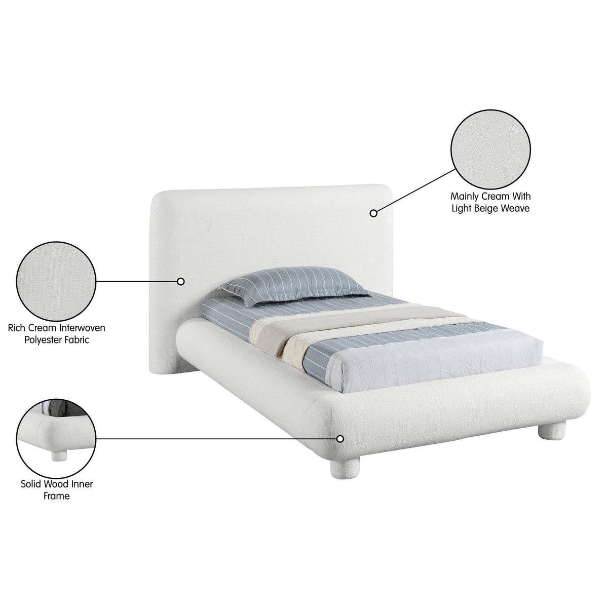 Blair Cream Fabric Upholstered Bed