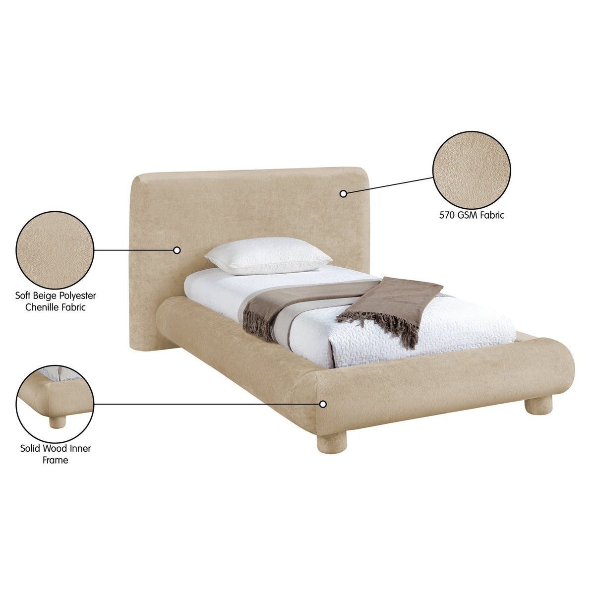 Blair Beige Chenille Fabric Upholstered Bed
