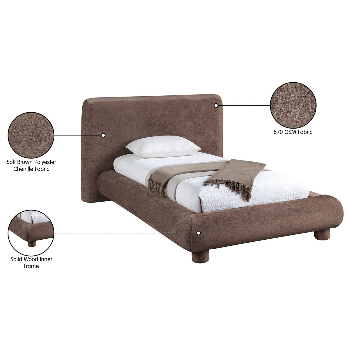 Blair Brown Chenille Fabric Upholstered Bed