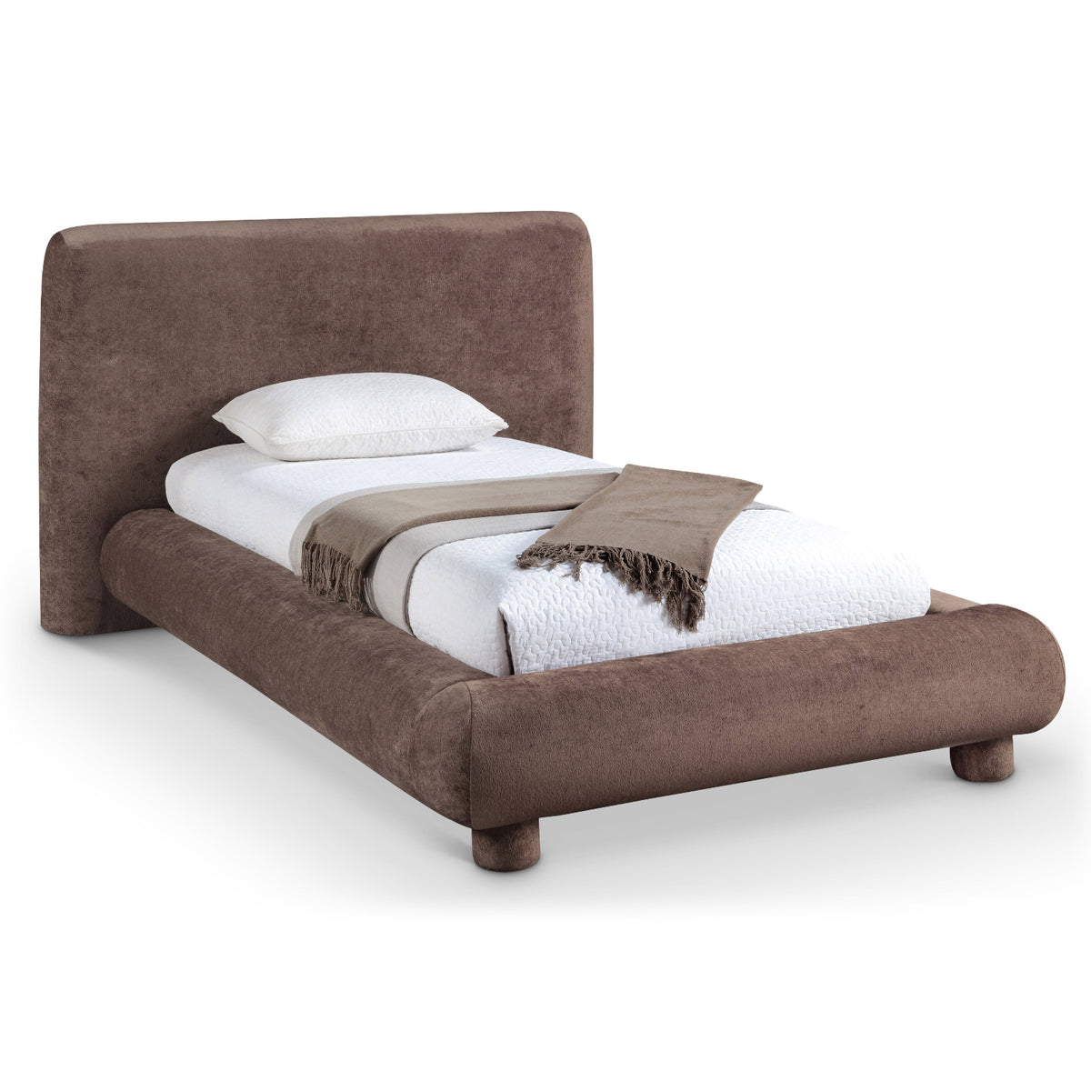 Blair Brown Chenille Fabric Upholstered Bed in brown chenille, primary product view