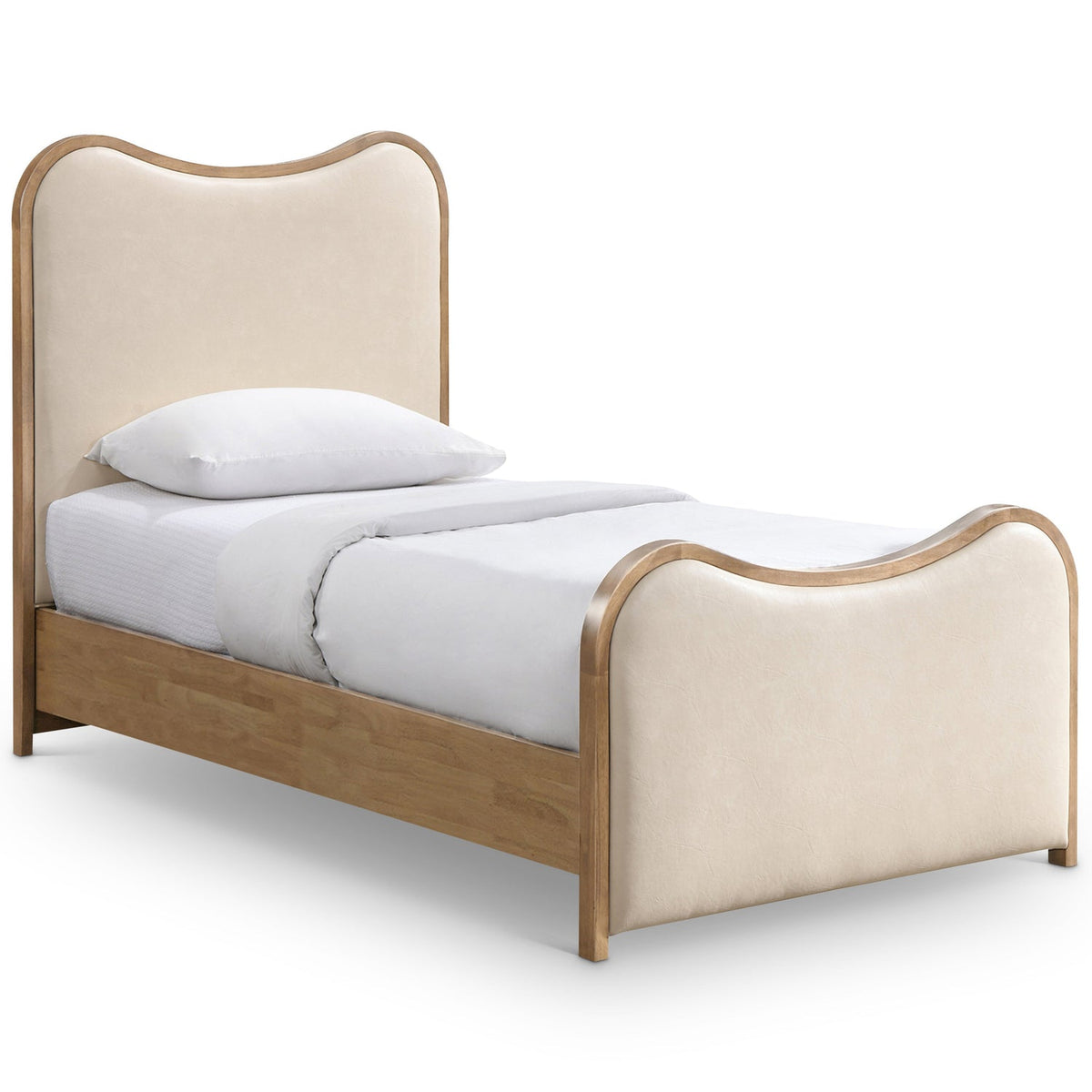 Arvada Cream Vegan Leather Upholstered Bed in Cream, solid wood natural finish, primary product view