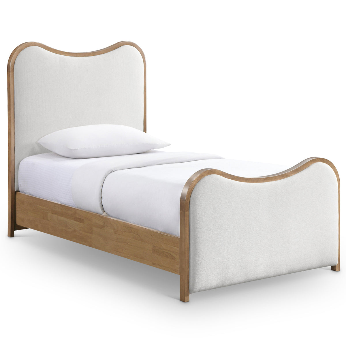 Arvada Cream Linen Textured Fabric Upholstered Bed in Cream, solid wood natural finish, primary product view