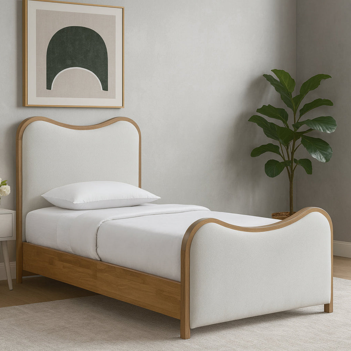 Arvada Cream Linen Textured Fabric Upholstered Bed